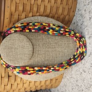 Wooden Beaded Multi-Strand Necklace Boho 22”